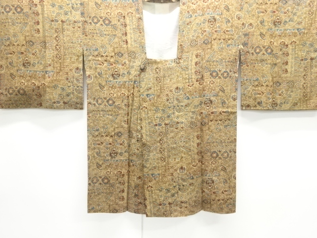 JAPANESE ANTIQUE MICHIYUKI COAT / TAISHO ROMAN STYLE / SILK / MON KINSHA / FLORAL SARASA